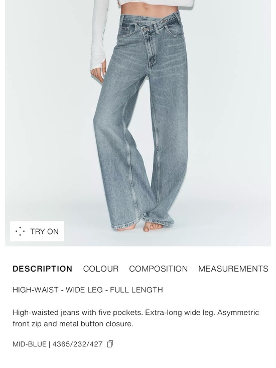 Zara Denim - ZARA TRF High-Waist CROSSOVER WAIST Wide-Leg Jeans - Mid Blue